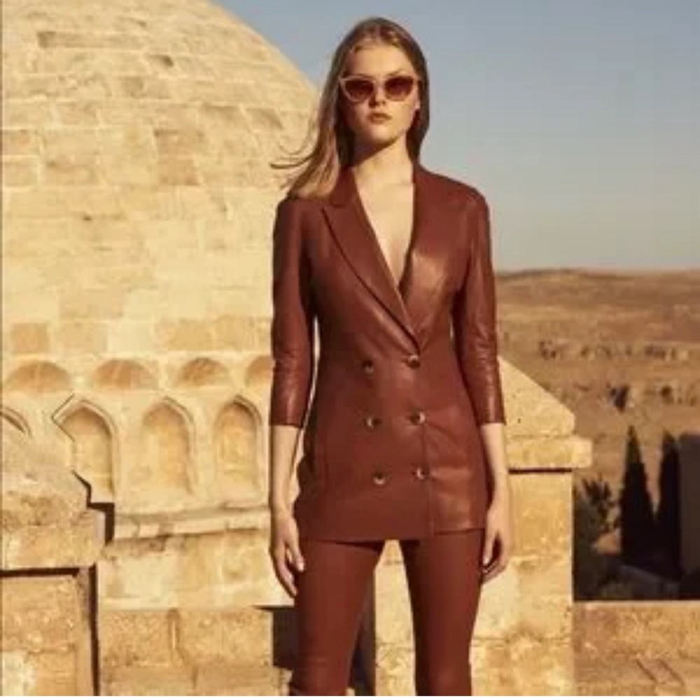 Zeynep Arcay leather blazer size 34 (US size 2). Tag attached. Brown - Picture 3 of 8
